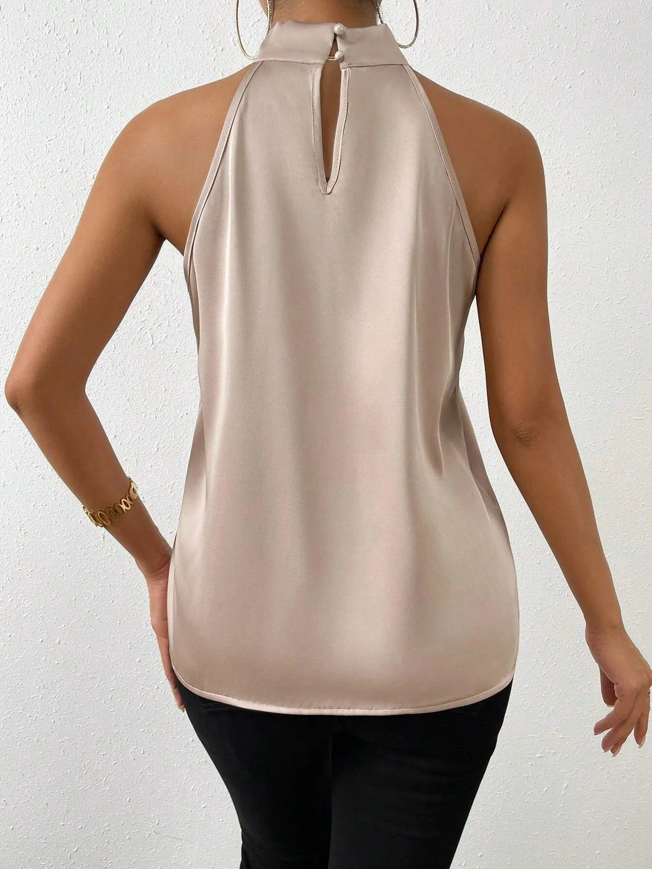 SHEIN Frenchy Solid Satin Halter Neck Blouse