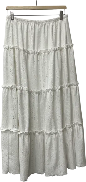 SHEIN White Frenchy Grain Fabric Ruffled Hem Textured Tiered Long Skirt UK L