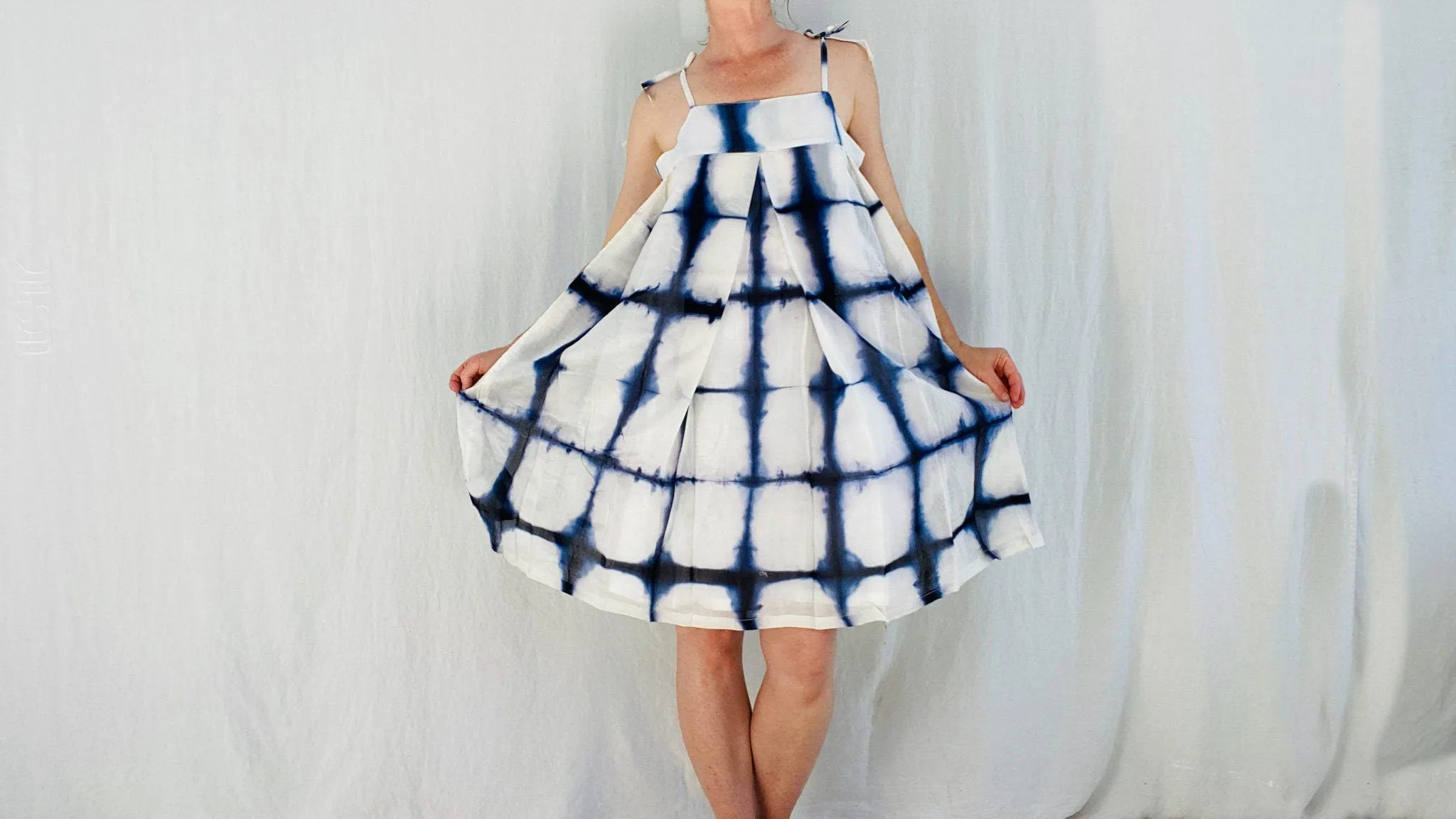 Shibori Tie Dye Sundress. Indigo. Silk. One Size