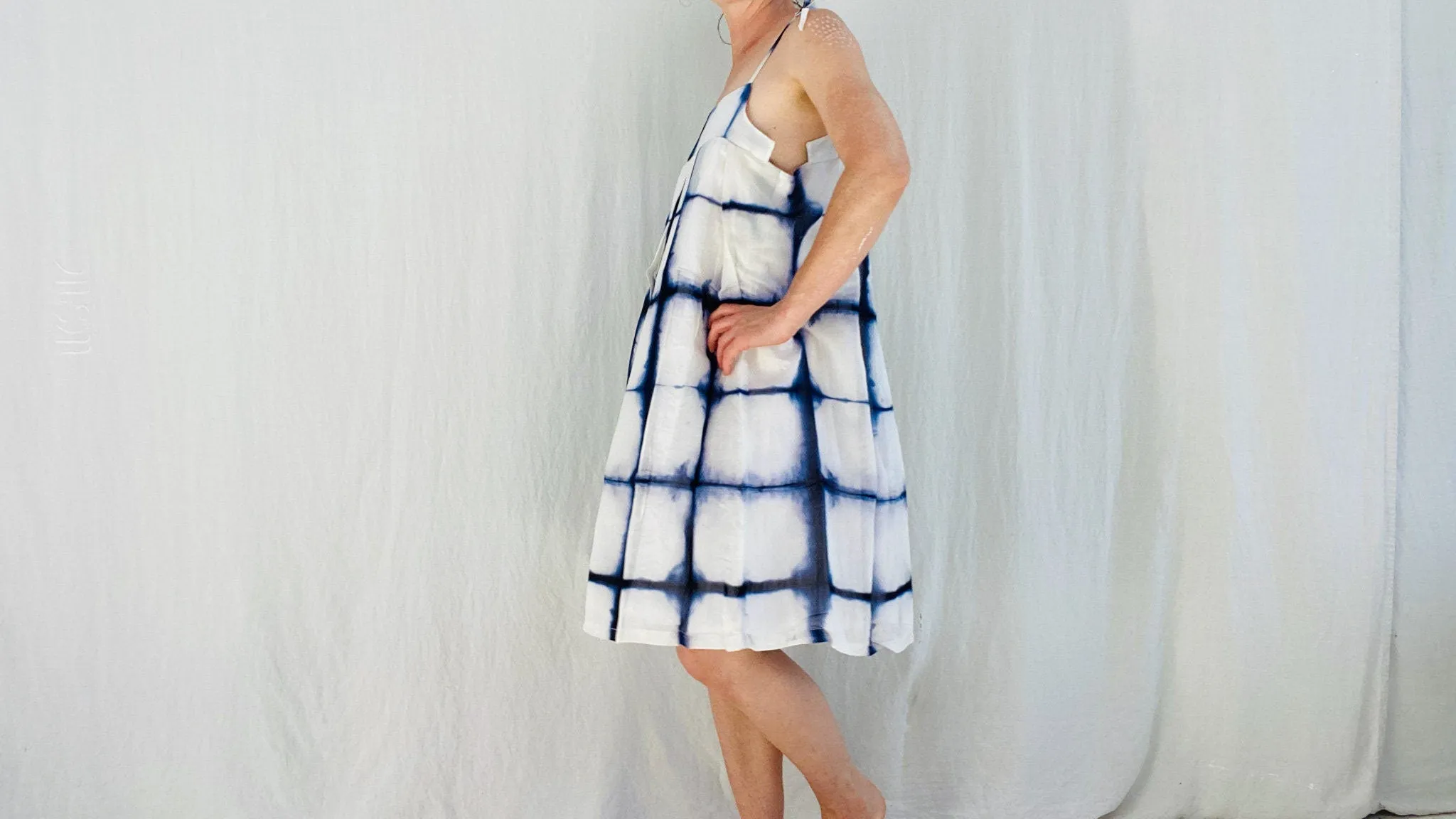 Shibori Tie Dye Sundress. Indigo. Silk. One Size