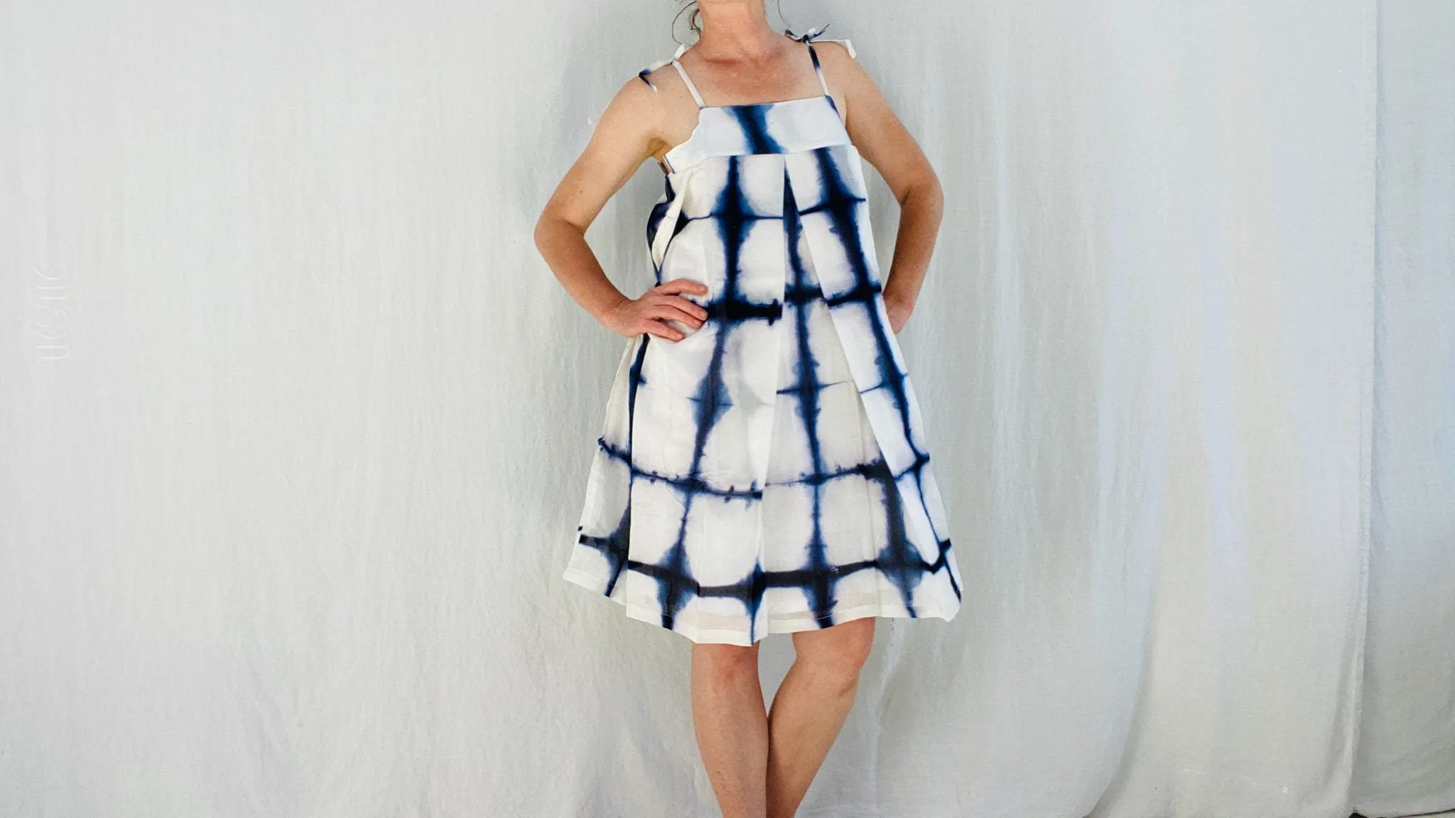 Shibori Tie Dye Sundress. Indigo. Silk. One Size