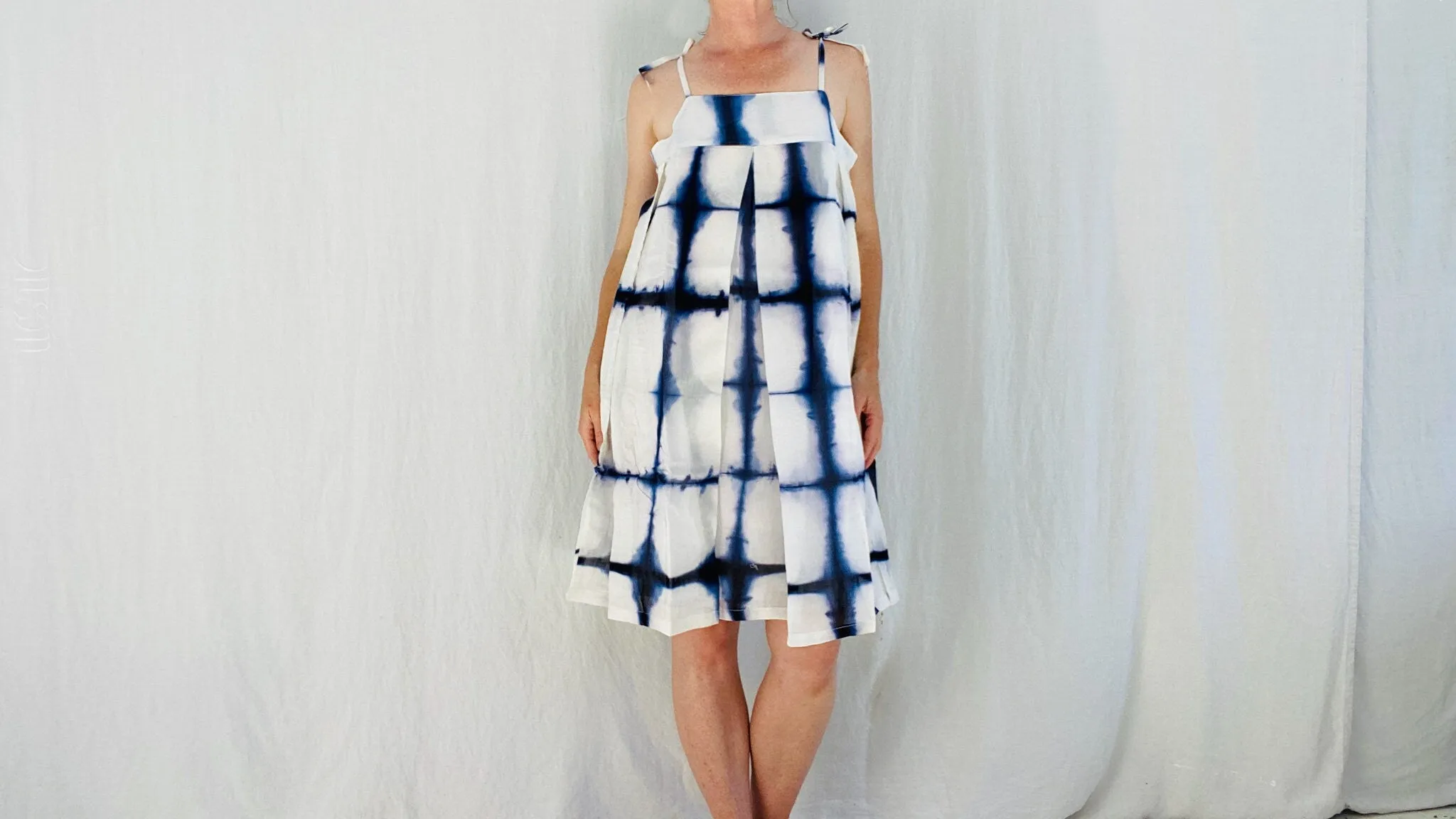 Shibori Tie Dye Sundress. Indigo. Silk. One Size