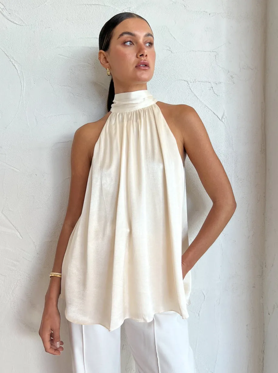 Shona Joy High Neck Sleeveless Blouse in Cream