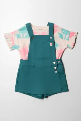 Skort With Flower T-Shirt Set Teal
