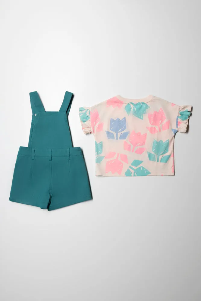 Skort With Flower T-Shirt Set Teal