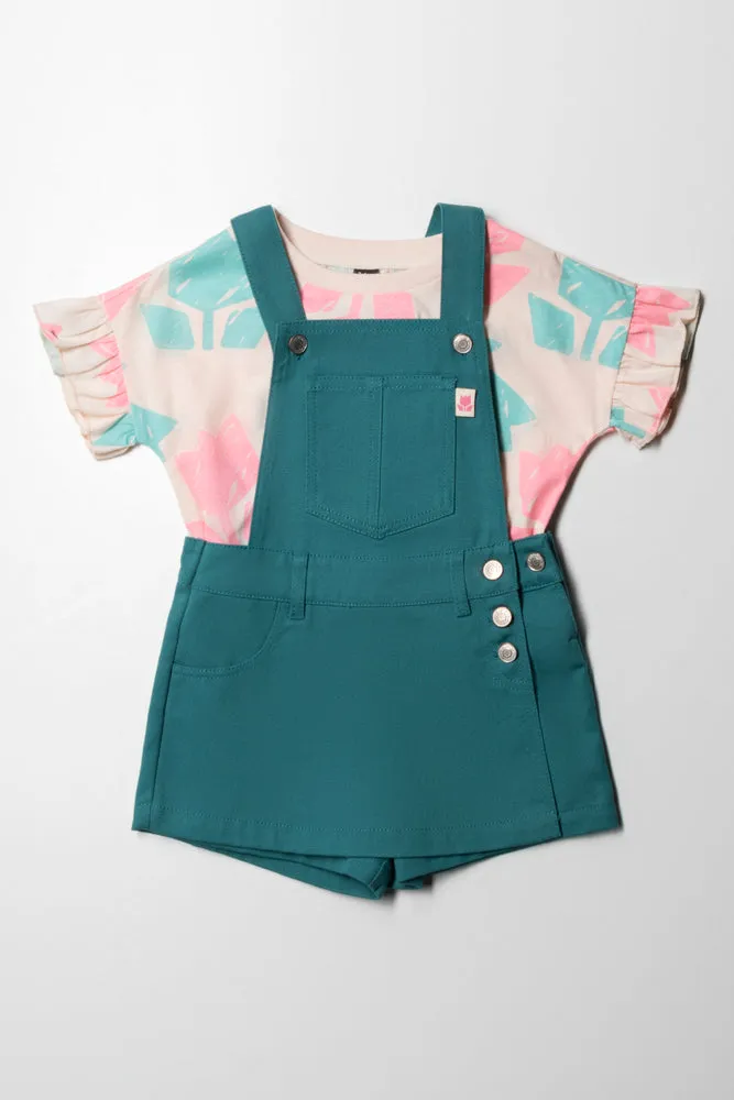 Skort With Flower T-Shirt Set Teal