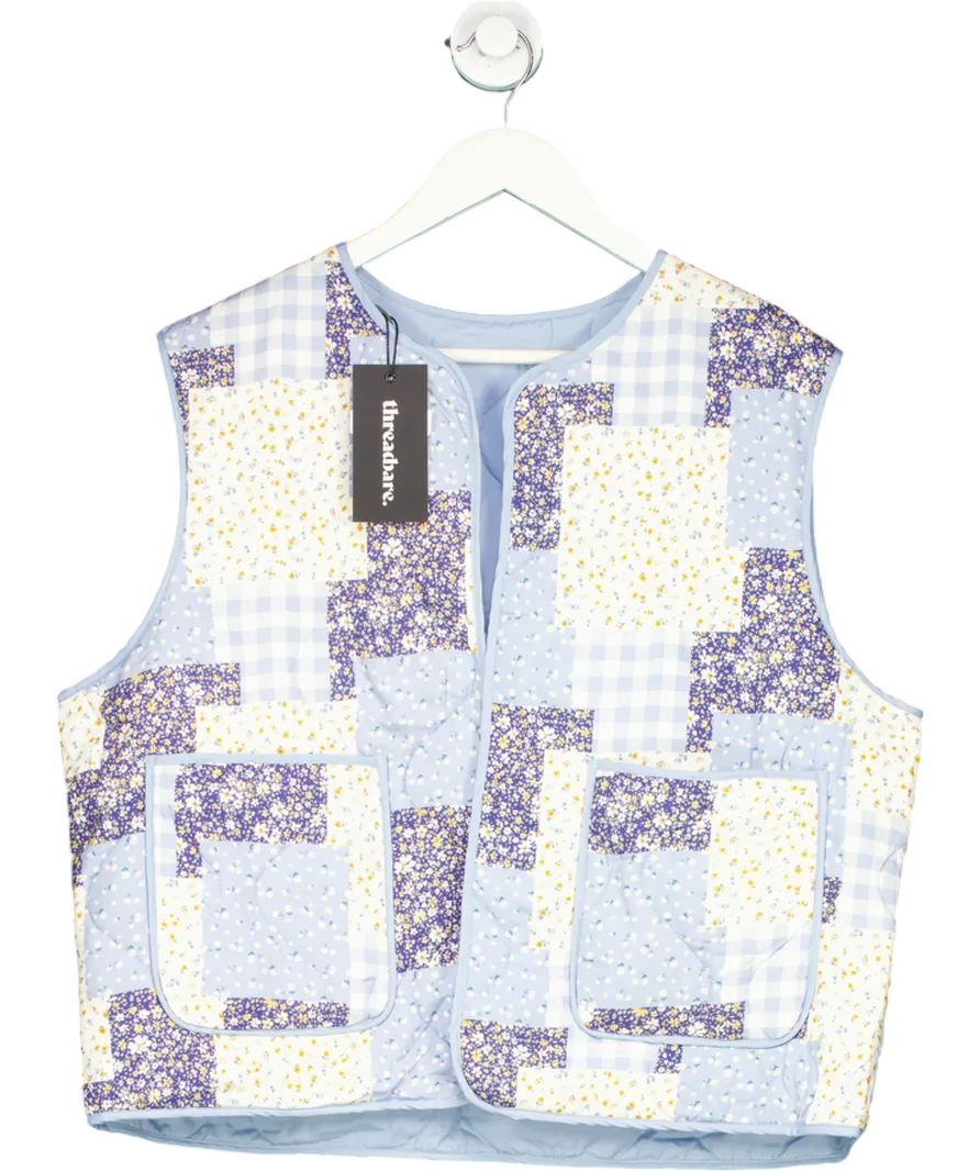 Threadbare Blue Cabos Floral Reversible Patchwork Gilet UK 14