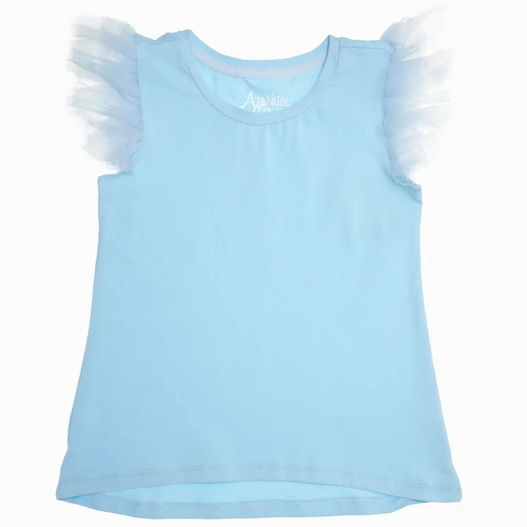 Tulle Ruffle Shirt in Light Blue
