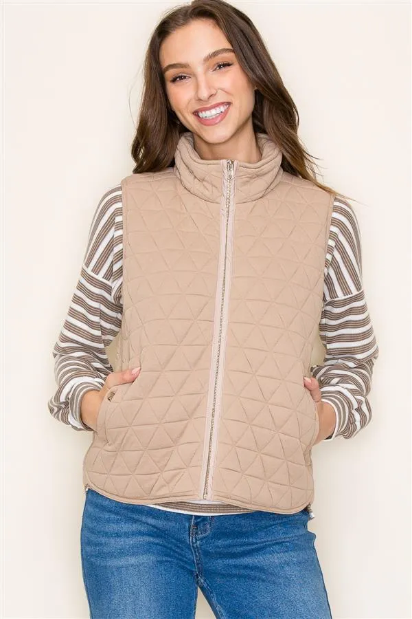 Walk on By Quilted Vest - Taupe