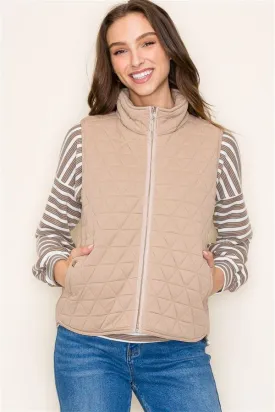 Walk on By Quilted Vest - Taupe