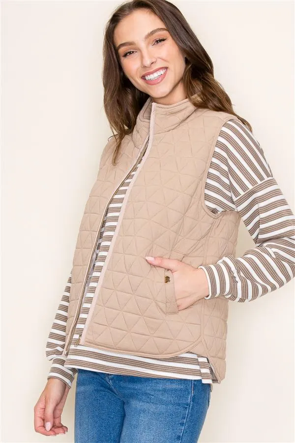 Walk on By Quilted Vest - Taupe