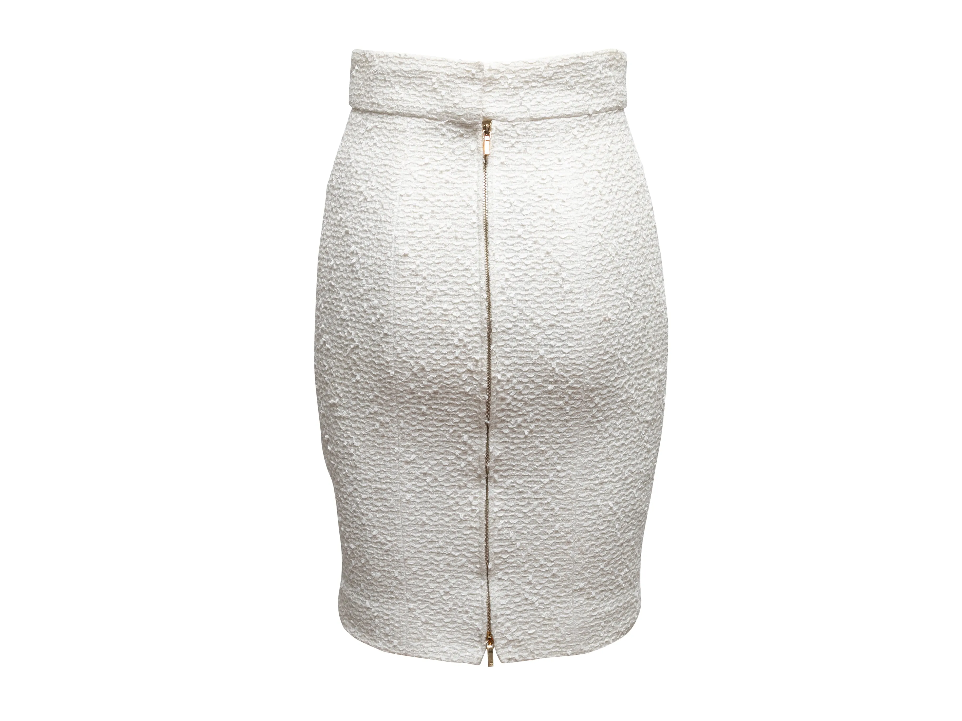 White Chanel Tweed Pencil Skirt Size FR 36