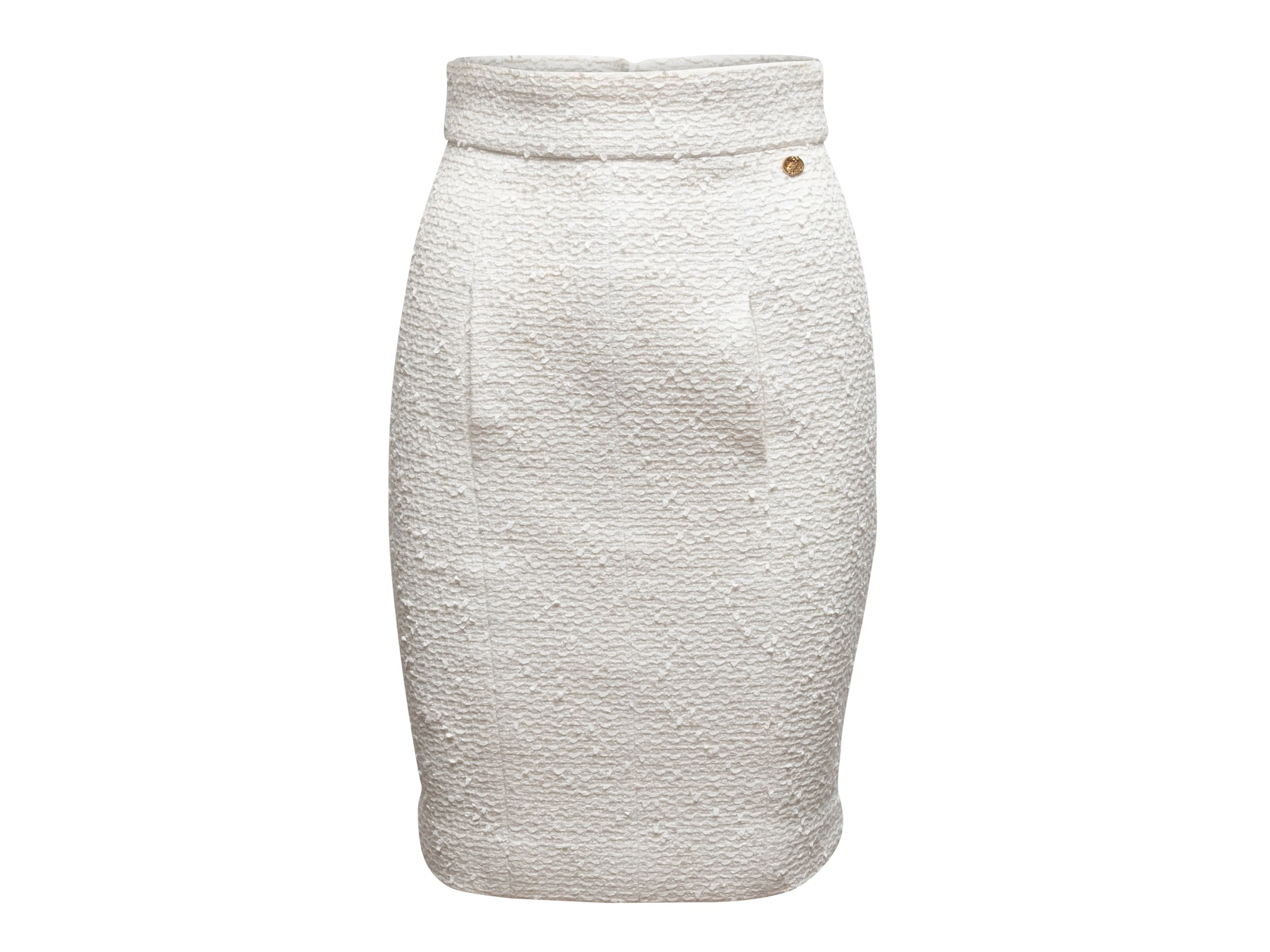 White Chanel Tweed Pencil Skirt Size FR 36