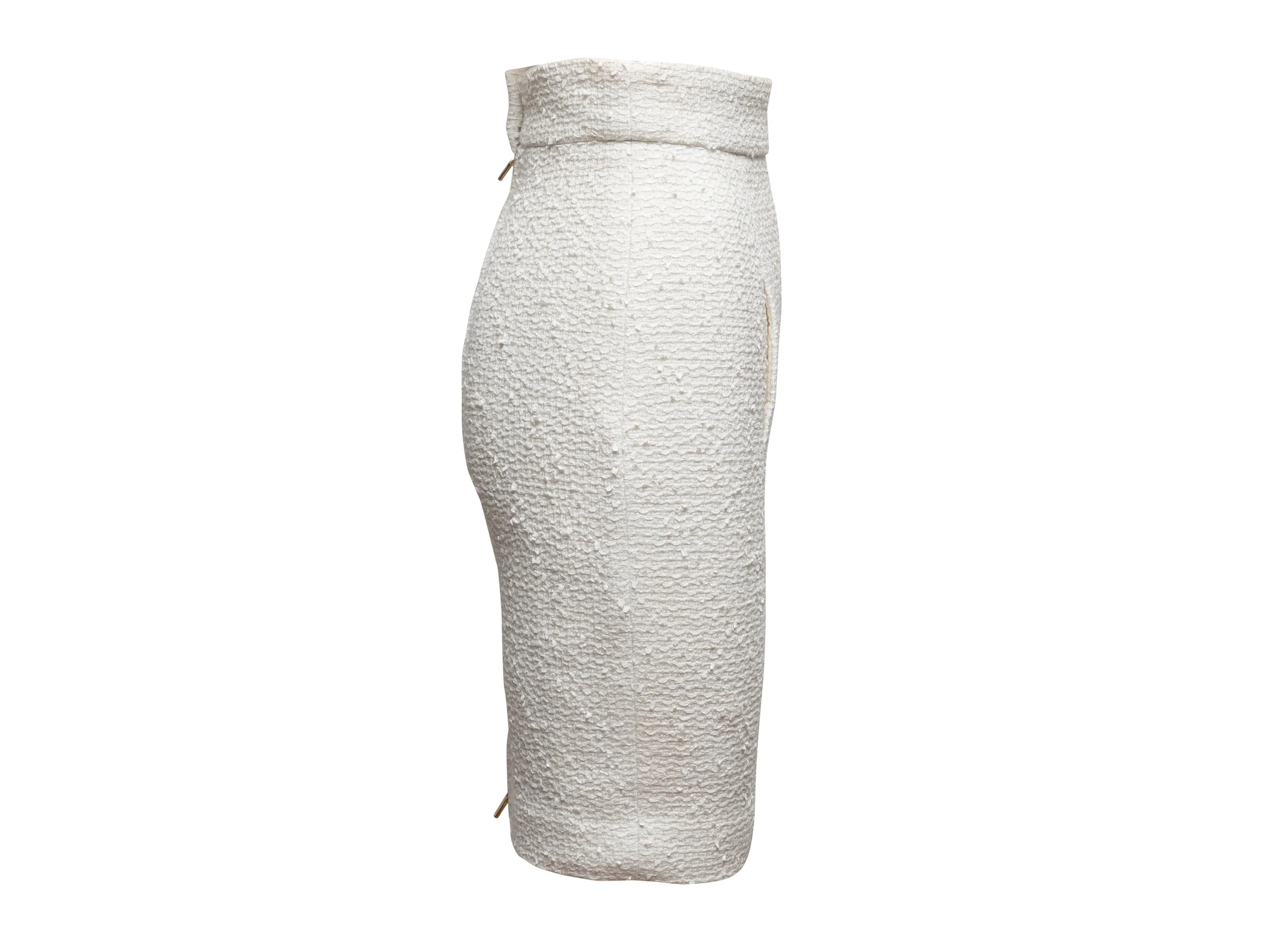 White Chanel Tweed Pencil Skirt Size FR 36