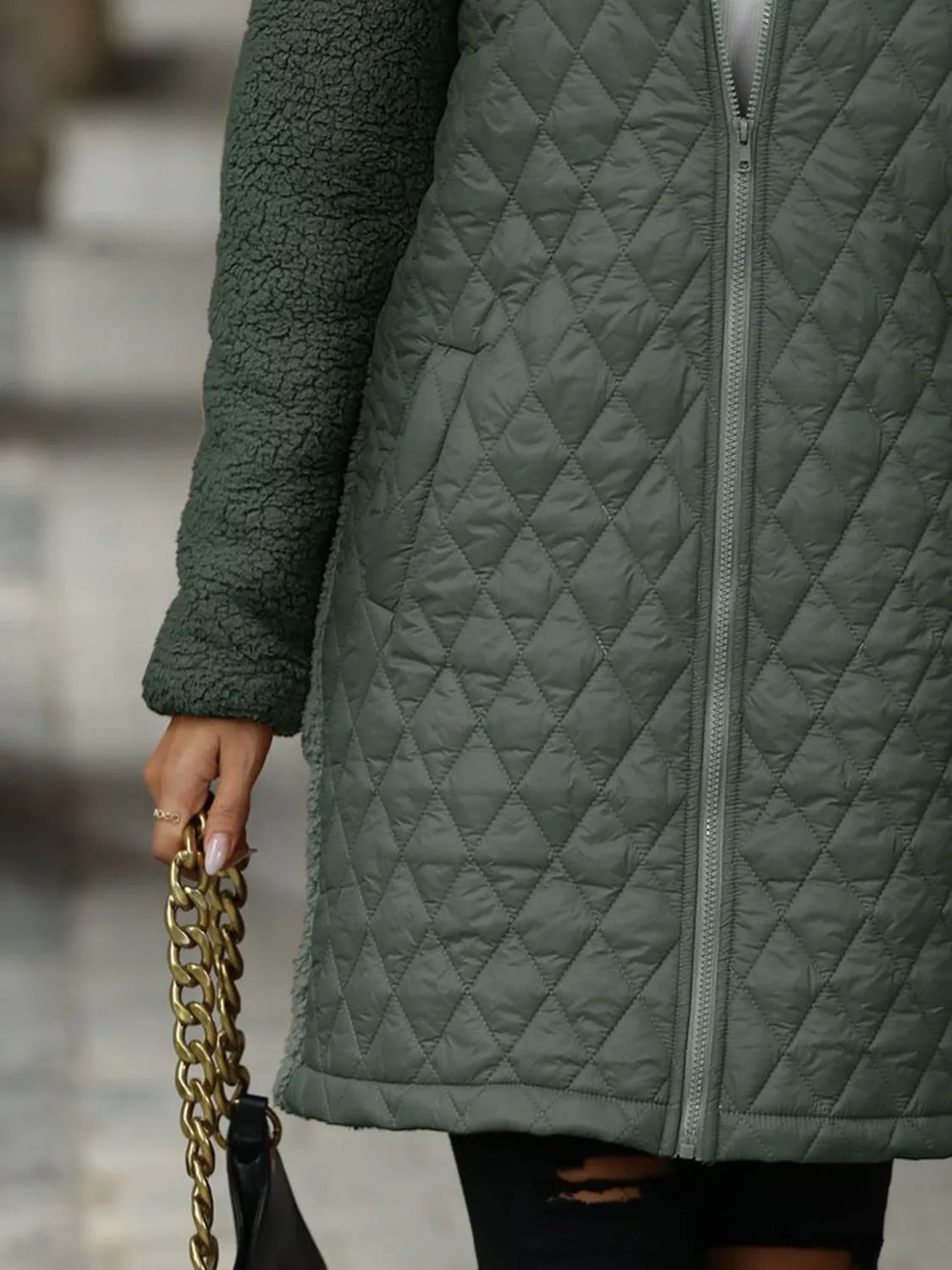 Women's Texture Zip Up Long Sleeve Hooded Coat
