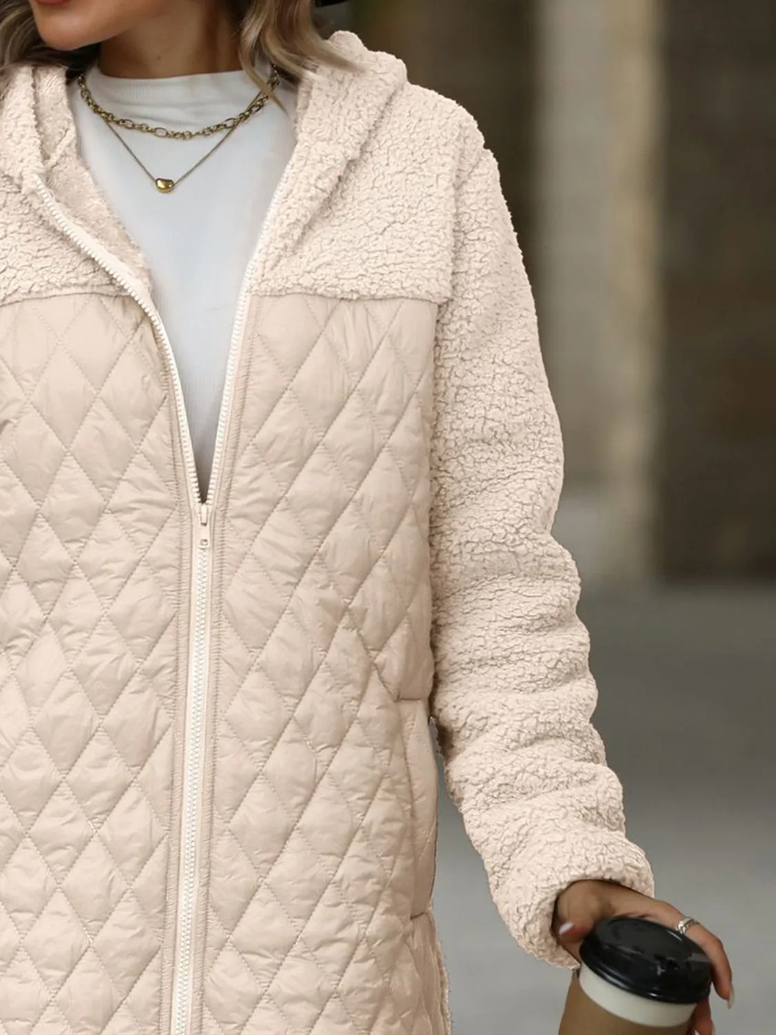 Women's Texture Zip Up Long Sleeve Hooded Coat