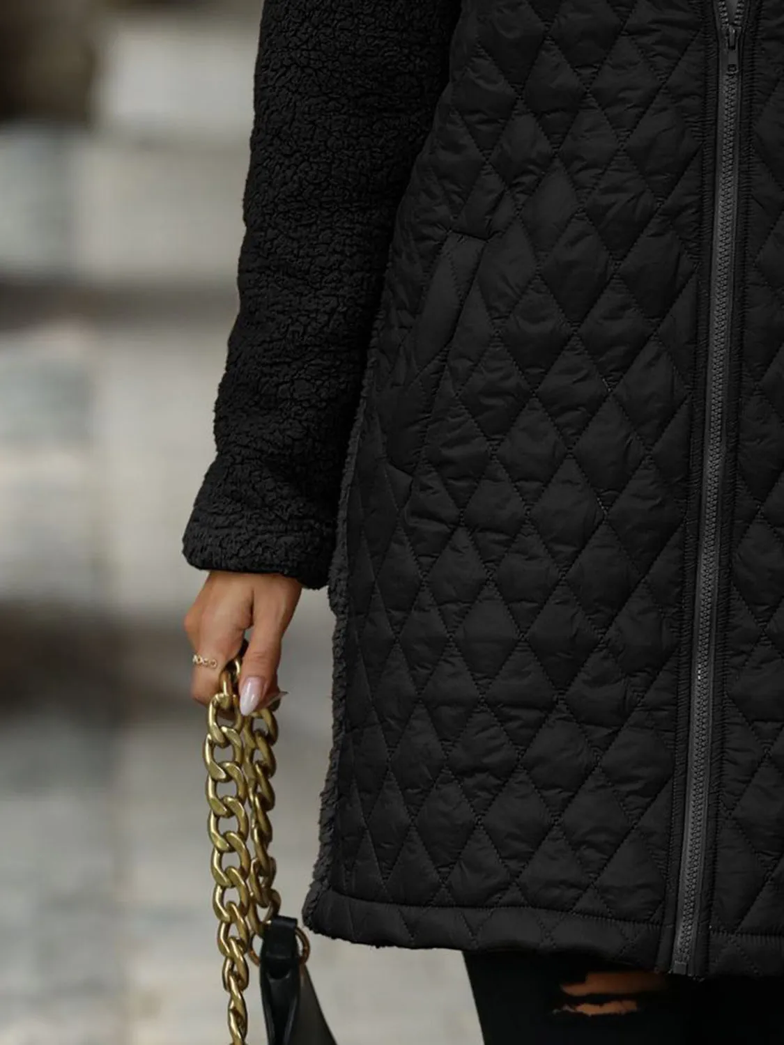 Women's Texture Zip Up Long Sleeve Hooded Coat