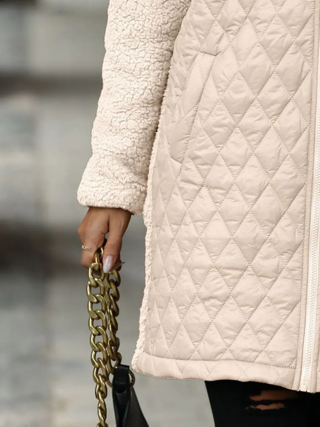 Women's Texture Zip Up Long Sleeve Hooded Coat