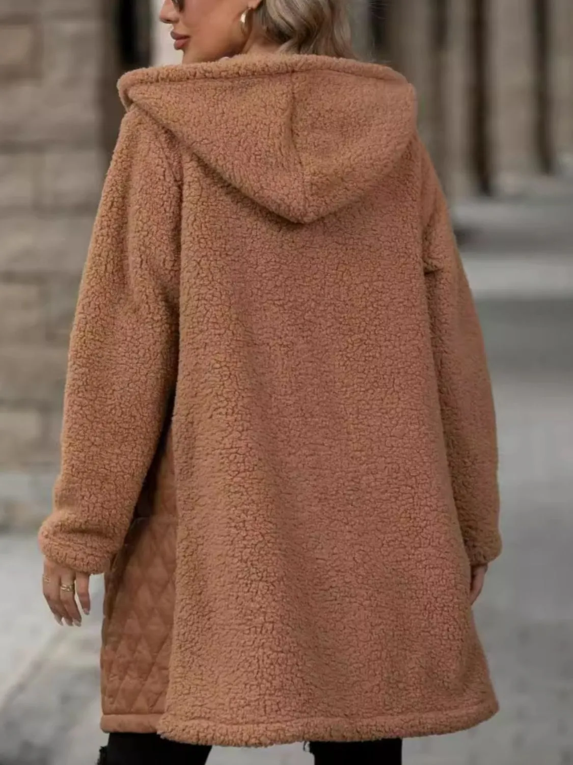 Women's Texture Zip Up Long Sleeve Hooded Coat