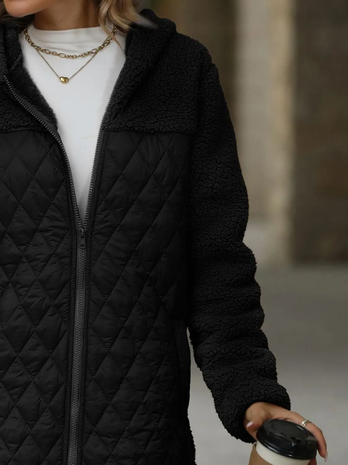 Women's Texture Zip Up Long Sleeve Hooded Coat