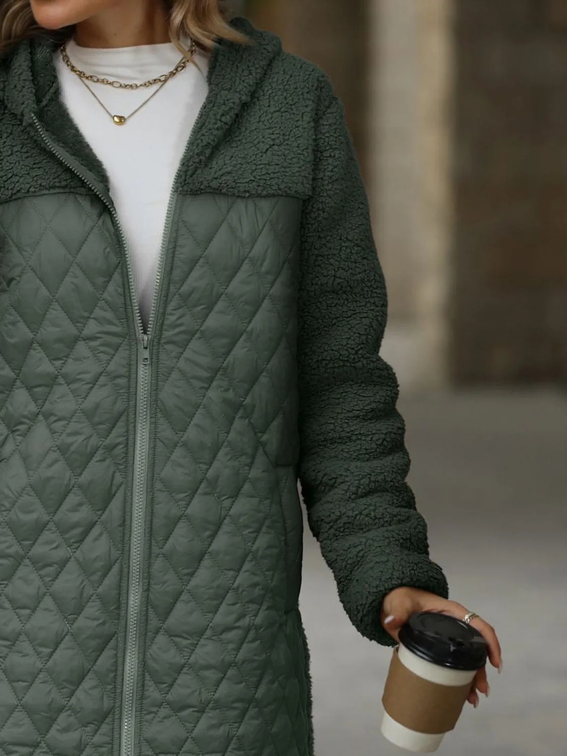 Women's Texture Zip Up Long Sleeve Hooded Coat