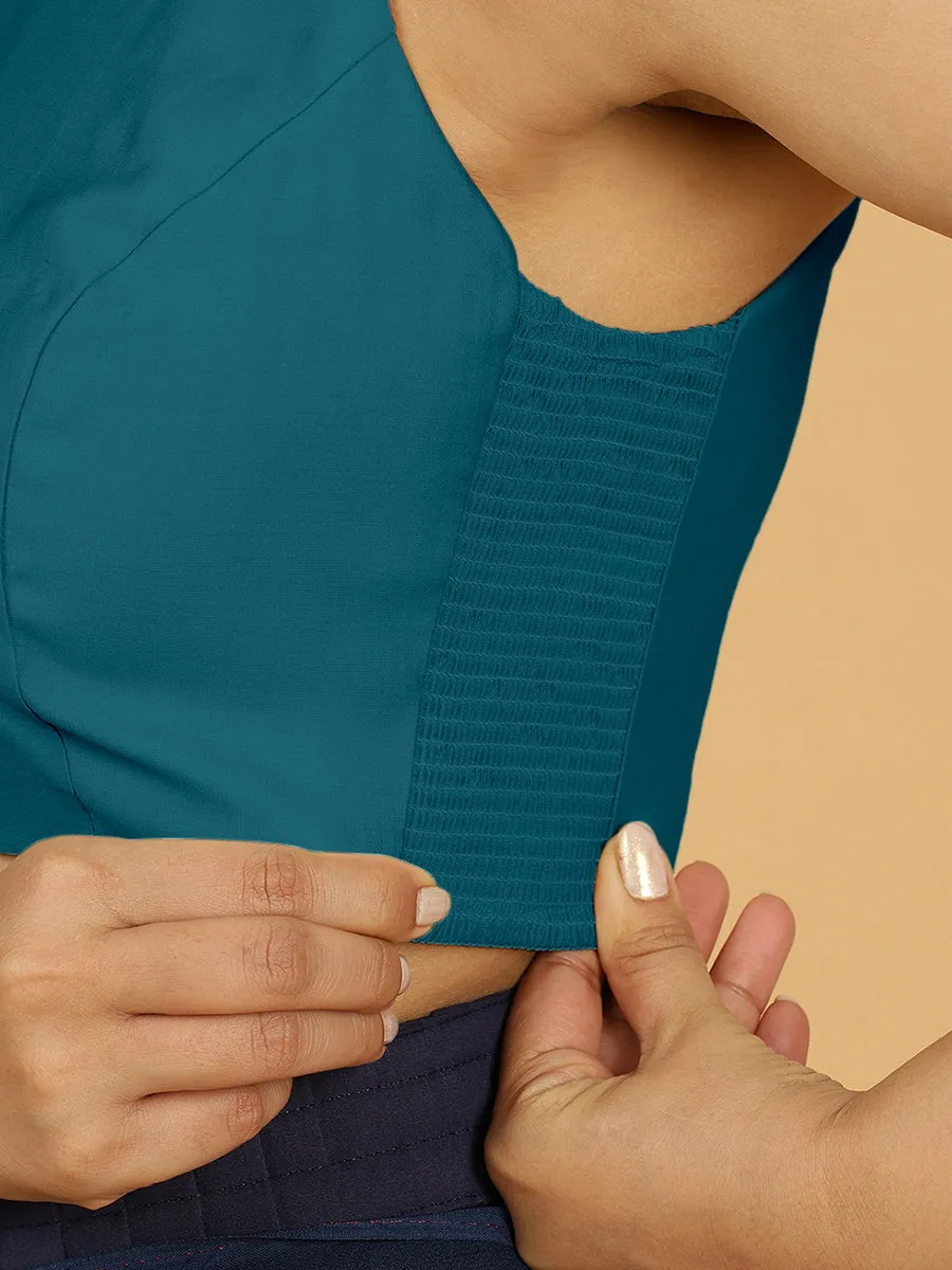 Zubeida x Rozaana | Crystal Teal Sleeveless Halter Neck Saree Blouse